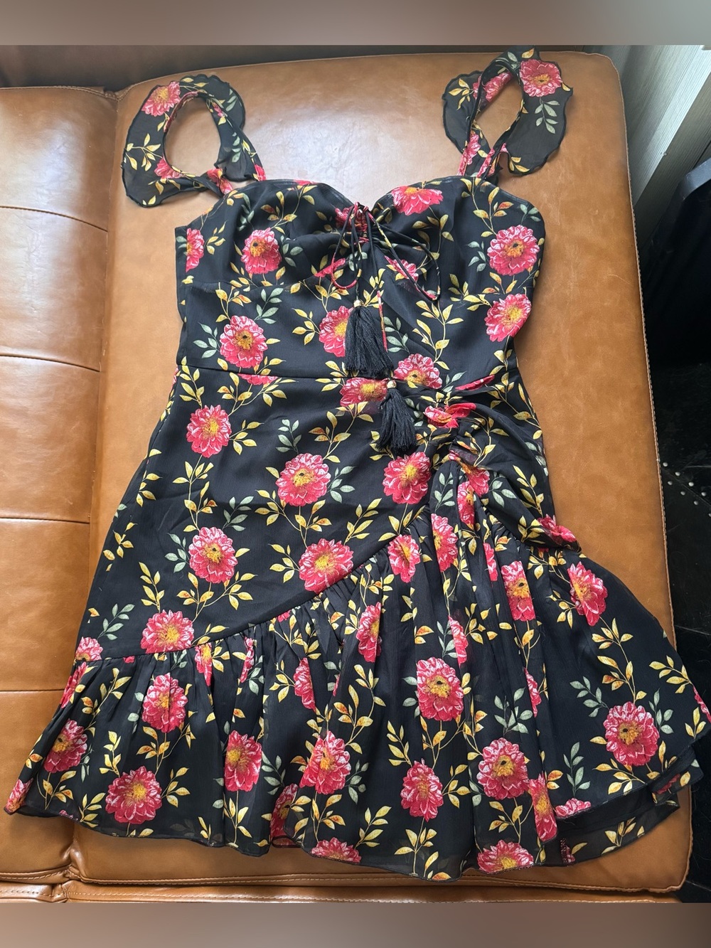 Two Sisters The Label Floral Ruffle Mini Dress | Sweetheart Neck | US 6 AU 10 - Picture 4 of 11
